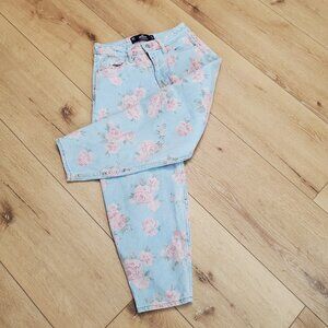 Hollister High Rise Balloon Jeans Size 00S W23 L24 Stretch Pink Flowers Floral